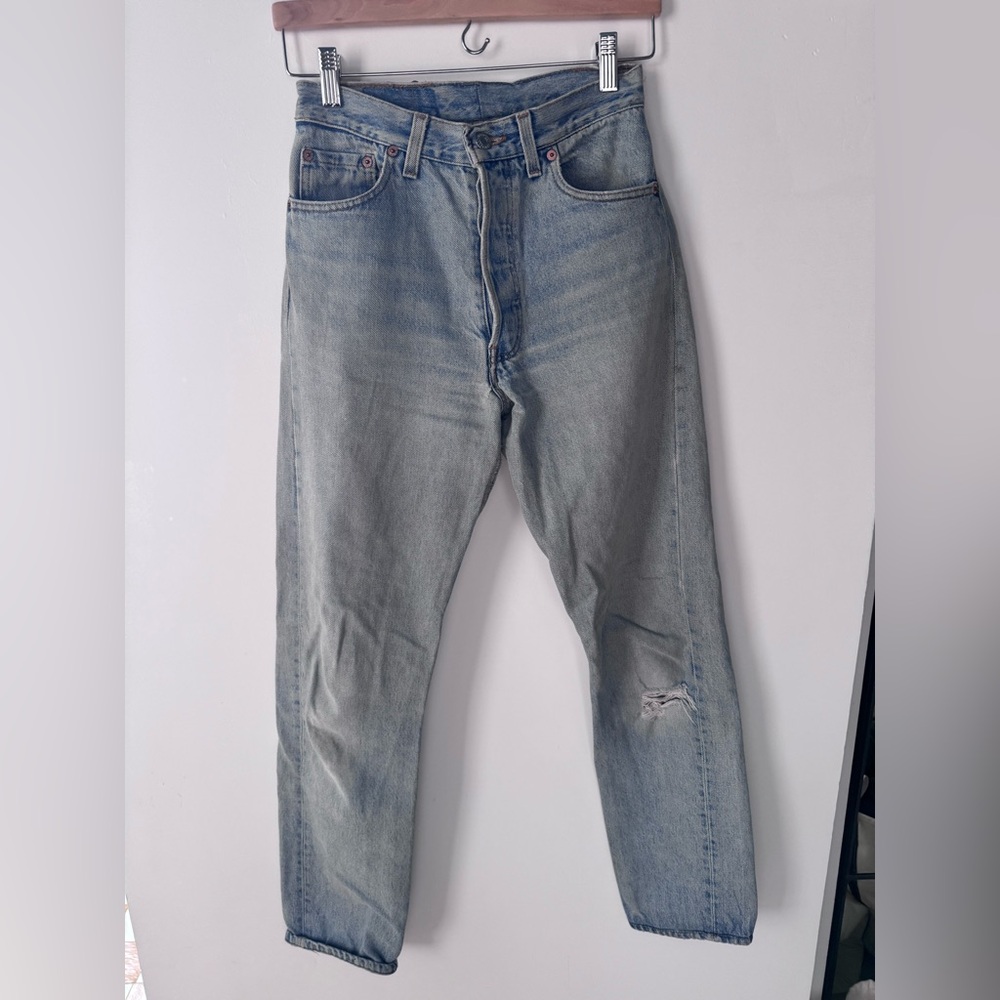 Vintage Levi’s Straight Leg High Rise Button Fly Distressed Jeans